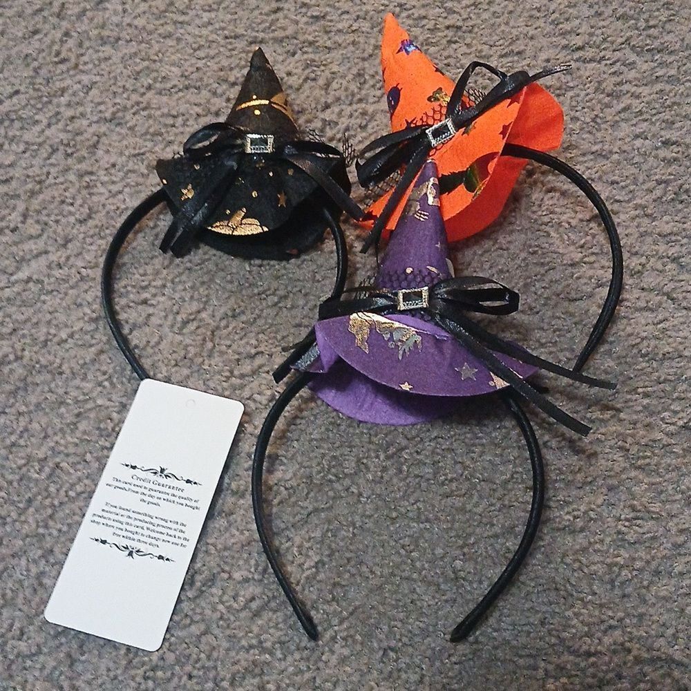 Halloween witches headbands for girls or women purple black orange NEW
